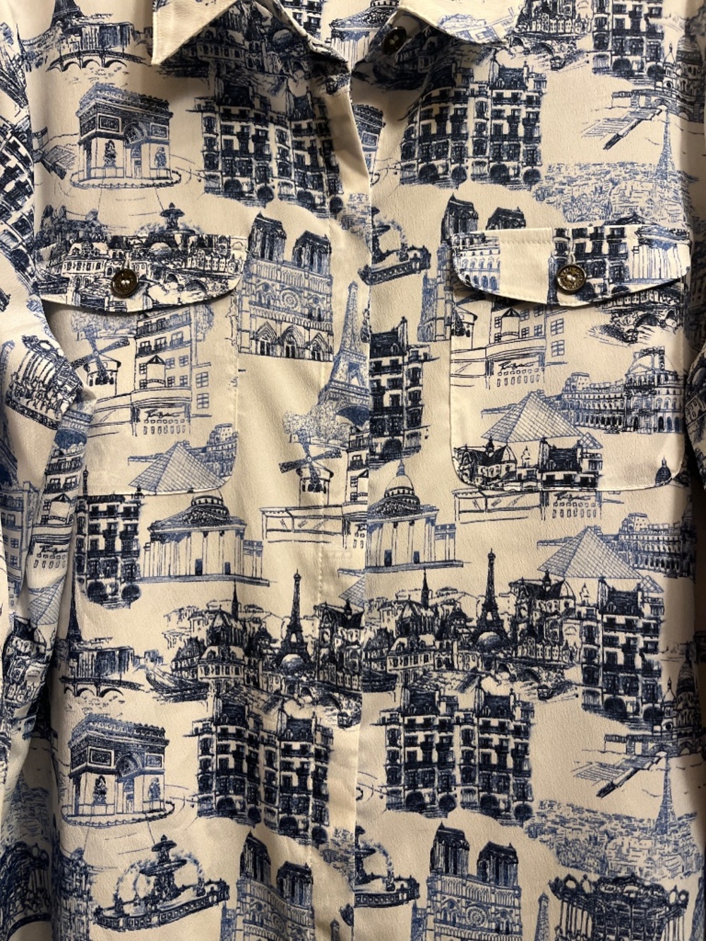 NWOT Karl Lagerfeld Blue/White Parisian City Scape Button Down Shirt. Sz.M. - Picture 3 of 14